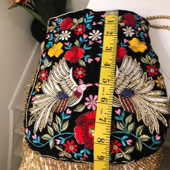 Ramla Embroidery Pouch Bag Womens Black Mumbai Handmade - Picture 14 of 15